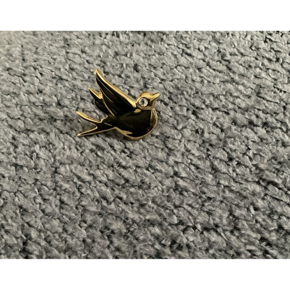 Dove w Rhinestone Eye Gold Tone Vintage Lapel Pin Pinback - Picture 2 of 4